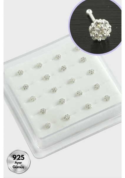 Yuvarlak Zirkon Taşlı Gümüş Hızma 20 Adet
