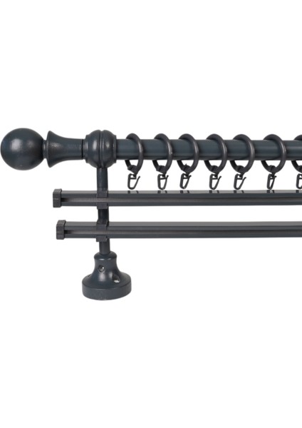 Meyra Demonte Başlıklı Ahşap Rustik Perde Askısı - Çift Raylı