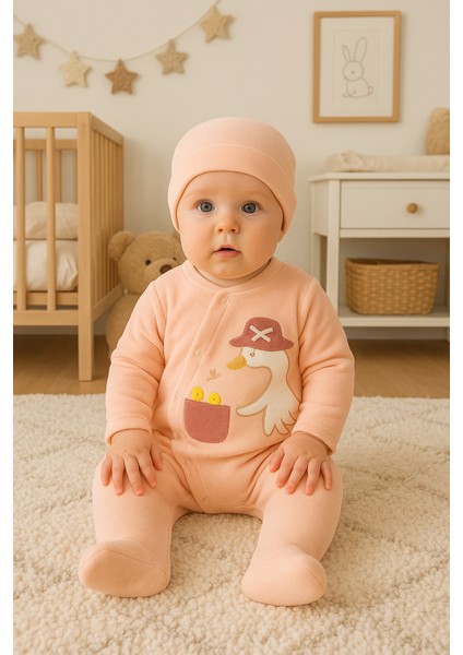 Ördek Nakışlı Kadife Bebe Tulum