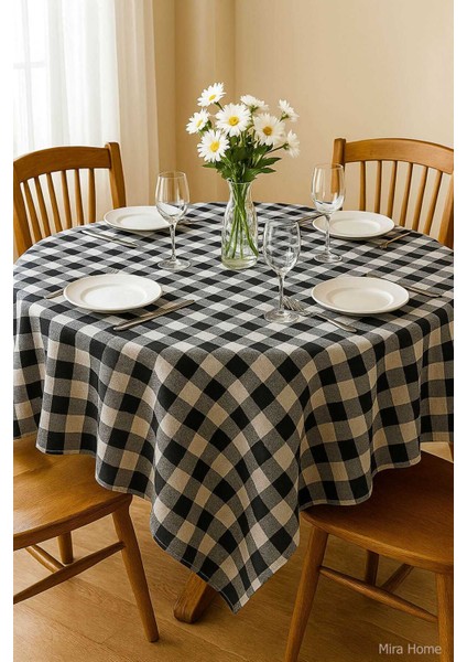 Fiber Kareli Masa Örtüsü Sofra Bezi Ekose Desen 160X160 cm Siyah fiyatları