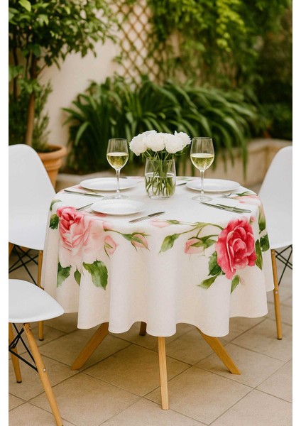 Yuvarlak Gül Desenli Duck Kumaş Masa Örtüsü 150X150 cm modelleri