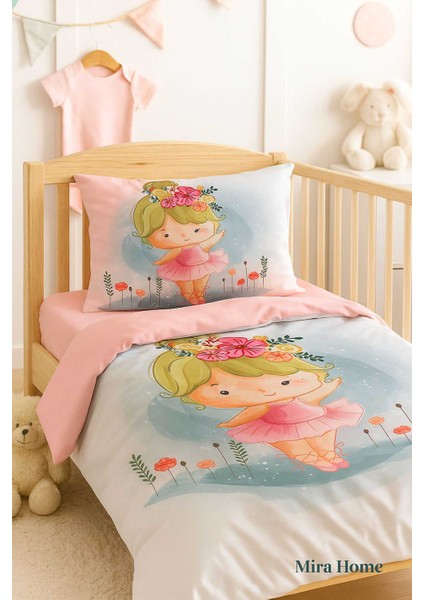 Dijital Baskılı 3D Pamuklu Yenidoğan Bebek Nevresim Takımı Balerina