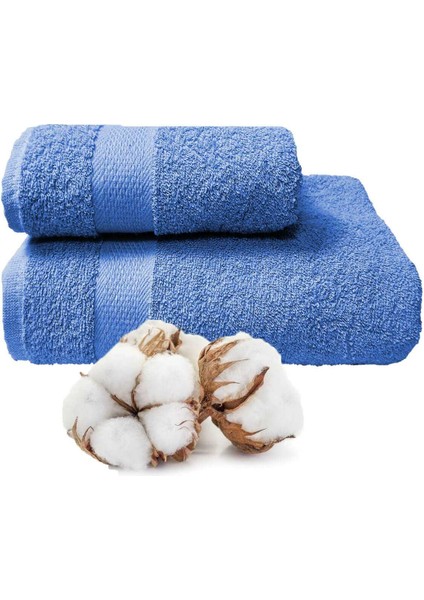 2 Li Banyo Havlu Takımı &AMP;#37;100 Pamuklu Dry Mavi