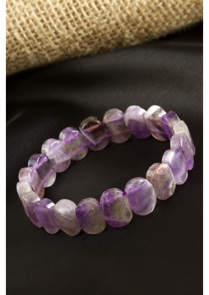 Oval Kesim Orjinal Ametist Doğaltaşlı Bileklik