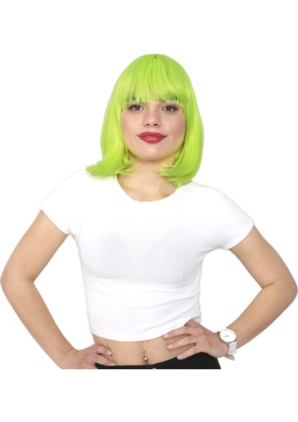 Küt Kahküllü Fiber Sentetik Peruk - Neon Sarı
