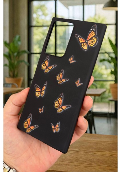 Sm Galaxy Note 20 Ultra Turuncu Kelebek Desenli Silikon Darbe Emici Klasik Korumalı Rubber Kılıf modelleri
