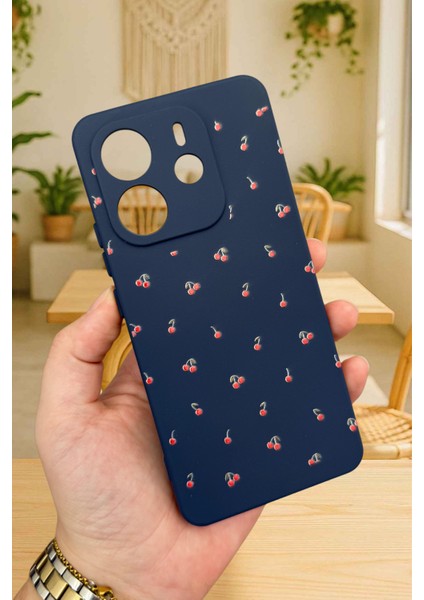 Xiaomi Redmi Note 14 - Mini Kiraz Desenli Silikon Darbe Emici Klasik Korumalı Rubber Kılıf