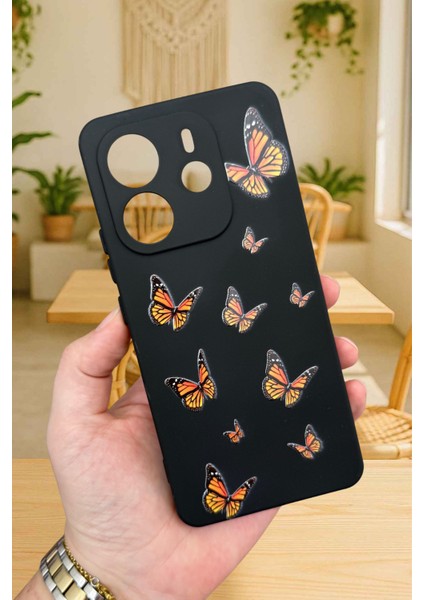 Xiaomi Redmi Note 14 Kelebek Desenli Silikon Darbe Emici Klasik Korumalı Rubber Kılıf