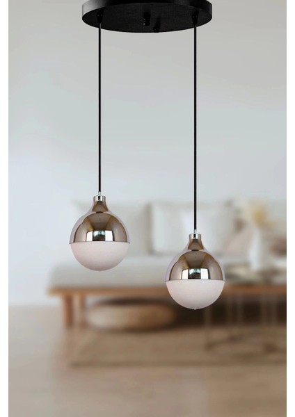 Modern Ikili Sarkıt Retro Bakır Renk Beyaz Camlı Yatak Odası Avize