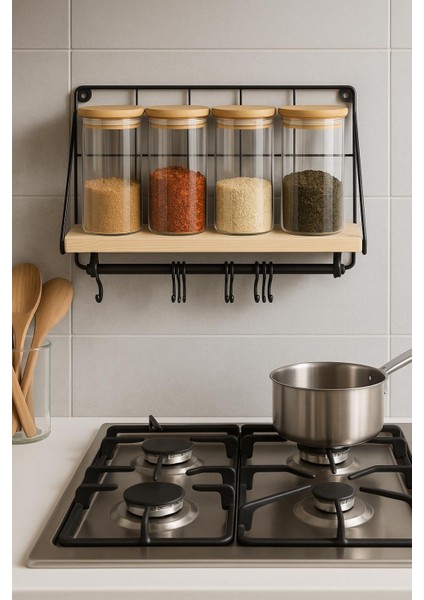 5 Parca Duvar Askılı Borosilikat Cam Baharatlık Takımı-Bambu Kapaklı-Sılıkon Contalı fiyatları