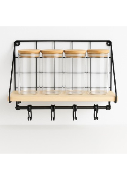 5 Parca Duvar Askılı Borosilikat Cam Baharatlık Takımı-Bambu Kapaklı-Sılıkon Contalı modelleri