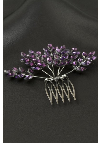 Yaprak Kristal Taşlı Taraklı Yan Toka