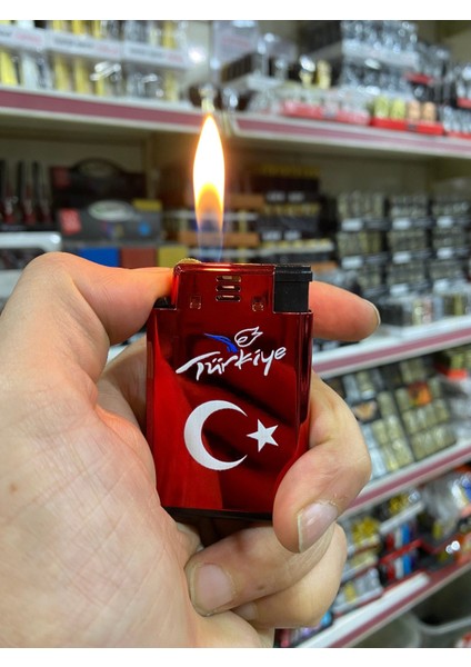 Çift Sistem Metal Jet Çakmak Türk Bayraklı Kırmızı