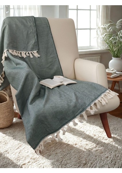 %100 Pamuk Koltuk Örtüsü - Çok Amaçlı Koltuk Şalı, Pike, Piknik ÖRTÜSÜ-170X220CM-YEŞIL