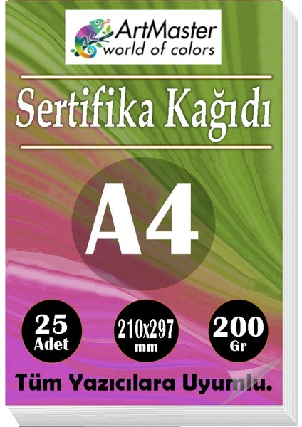 A4 Sertifika Kağıdı 25 Adet Gramajlı Fotokopi Kağıdı 200 gr Tüm Yazıcılara Uyumlu 21X29.7 cm Kalın Baskı Kağıdı Kalın