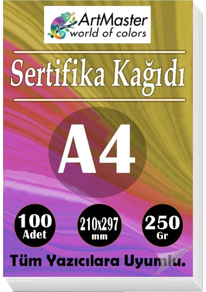 A4 Sertifika Kağıdı 100 Adet Gramajlı Fotokopi Kağıdı 250 gr Tüm Yazıcılara Uyumlu 21X29.7 cm Kalın Baskı Kağıdı Kalın