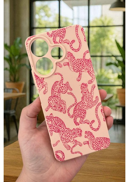 Xiaomi Redmi 13 4g Pembe Leopar Desenli Silikon Darbe Emici Klasik Korumalı Rubber Kılıf