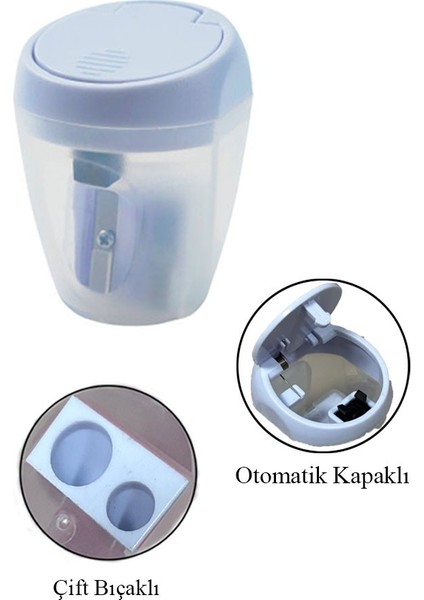 Çift Bıçaklı Kalemtıraş 4 Adet Otomatik Kapaklı Kalemtraş Pastel Renkli Hazneli Kalem Açacağı Plastik Renkli fiyatları