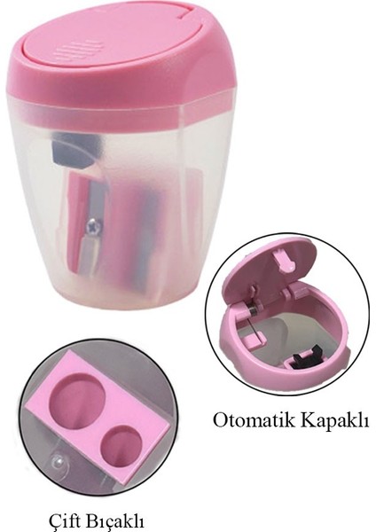Çift Bıçaklı Kalemtıraş 4 Adet Otomatik Kapaklı Kalemtraş Pastel Renkli Hazneli Kalem Açacağı Plastik Renkli fırsatları