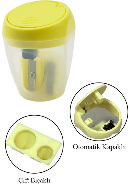Çift Bıçaklı Kalemtıraş 4 Adet Otomatik Kapaklı Kalemtraş Pastel Renkli Hazneli Kalem Açacağı Plastik Renkli indirimleri