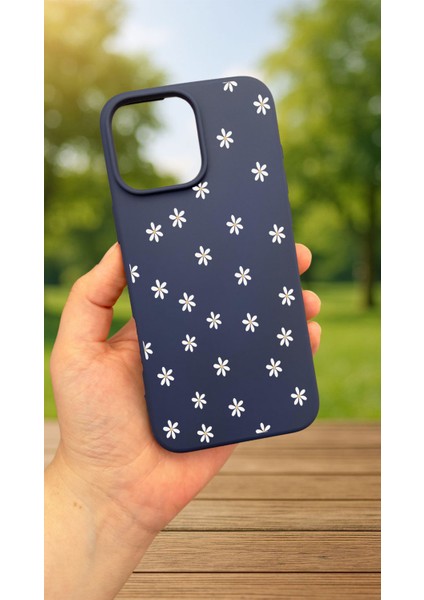 iPhone 15 Pro Max -Mini Papatya Desenli Silikon Darbe Emici Klasik Korumalı Rubber Kılıf