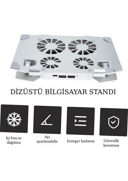 Alüminyum Katlanabilir Laptop Soğutucu Stand 4 Fanlı LED Işıklı Ergonomik Tasarım fırsatları