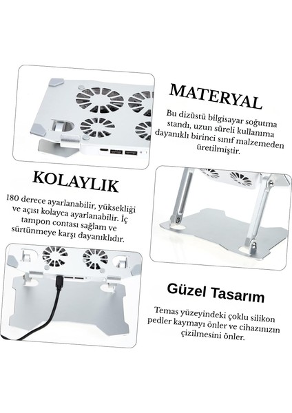 Alüminyum Katlanabilir Laptop Soğutucu Stand 4 Fanlı LED Işıklı Ergonomik Tasarım