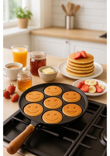 Emoji Krep Tavası - 26 Cm-Döküm Granit-Ahsap Saplı fiyatları