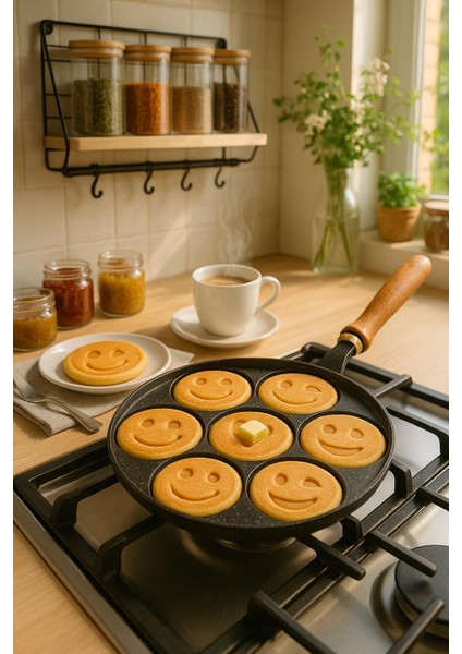 Emoji Krep Tavası - 26 Cm-Döküm Granit-Ahsap Saplı modelleri