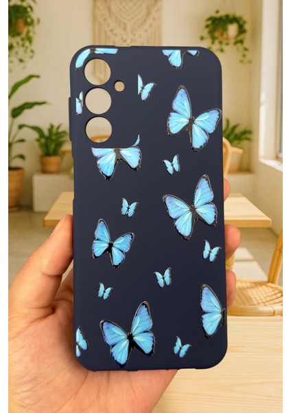 Samsung Galaxy A25 Uyumlu Mavi Kelebek Desenli Silikon Darbe Emici Klasik Korumalı Rubber Kılıf fiyatları