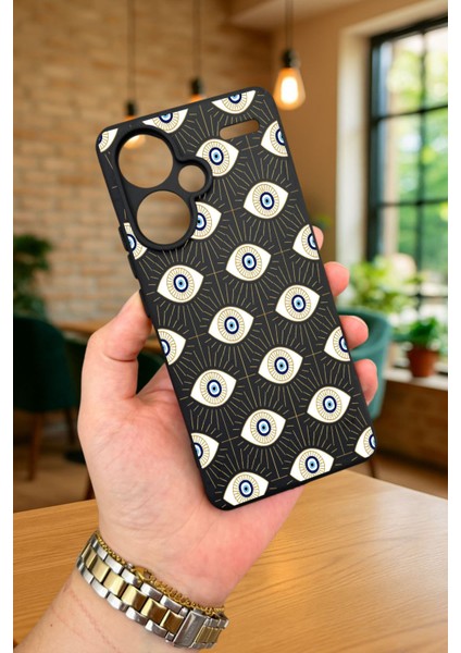 Redmi Note 13 Pro Plus Evıl Eye Desenli Silikon Darbe Emici Klasik Korumalı Rubber Kılıf