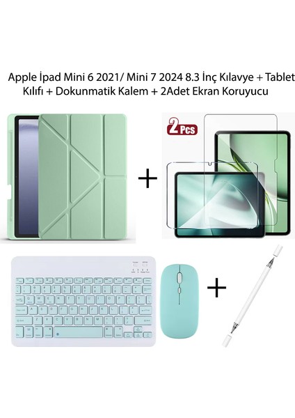 Yesnıce Apple Ipad Mini 6 / 7. Nesil Uyumlu Standlı Kılıf ve Dokunmatik Kalem ve Klavye ve Mouse