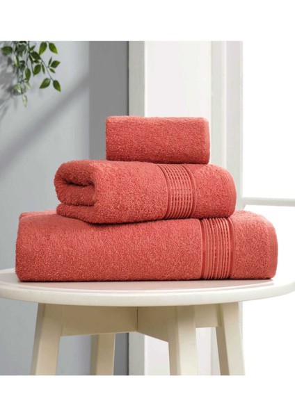 3 Lü Banyo Havlusu Seti Pamuklu Ritim Kiremit