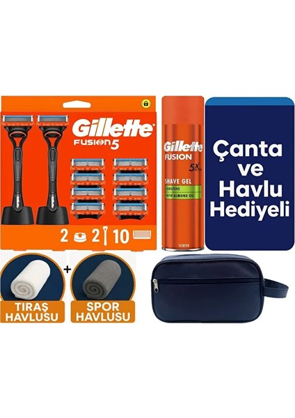 Fusion 2 Makine+10 Yedek Tıraş Bıçağı+2 STAND+200 ml Fusion Jel +Çanta +Havlu Hediye
