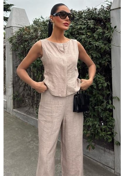 Sıfır Kollu Bluz Batik Desenli Pantolon Ikili Takım 10181-08 modelleri