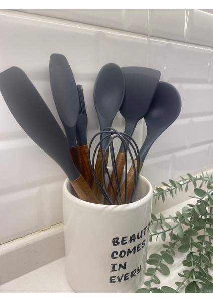 Ahşap Saplı Silikon Servis Seti Seramik Kaşıklık fiyatları