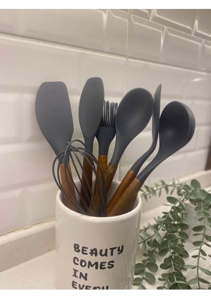 Ahşap Saplı Silikon Servis Seti Seramik Kaşıklık modelleri