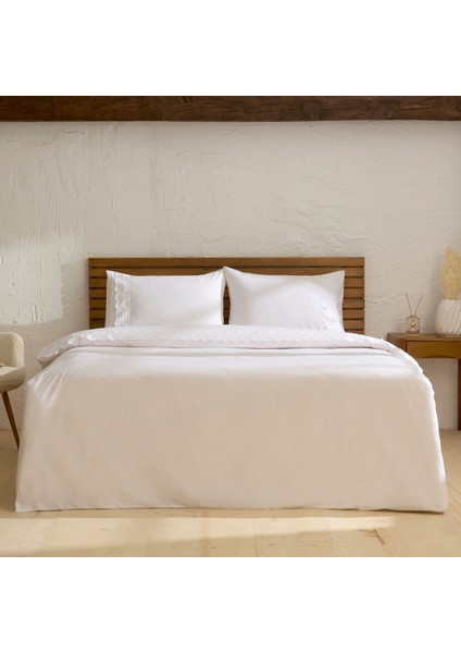 Delvyn %100 Pamuk Çift Kişilik Nevresim Takımı Beyaz