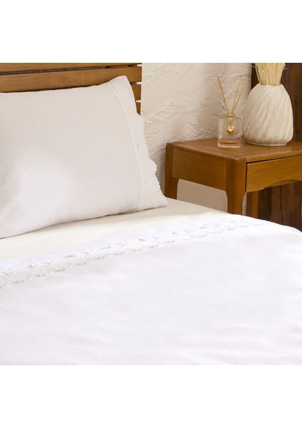 Delvyn %100 Pamuk Çift Kişilik Nevresim Takımı Beyaz