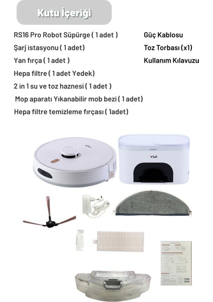 RS16 Pro Akıllı Robot Vacuum & Mop Süpürge Otomatik Toz Boşaltma Beyaz (Yuı Türkiye Garantili)