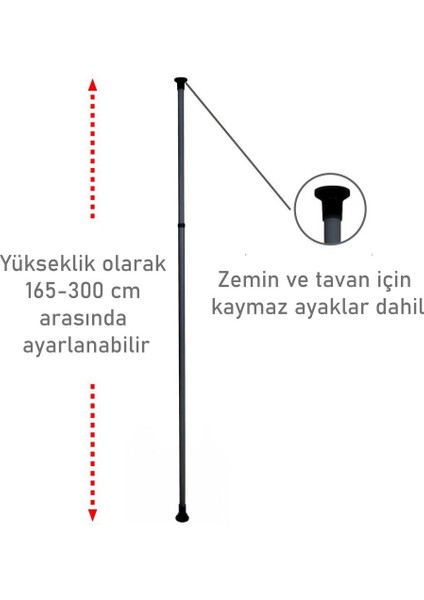 Siyah Ana Direk 165 - 300 cm Ayarlanabilir Boyut – Teleskopik Sistem Uyumlu Tek Modül modelleri