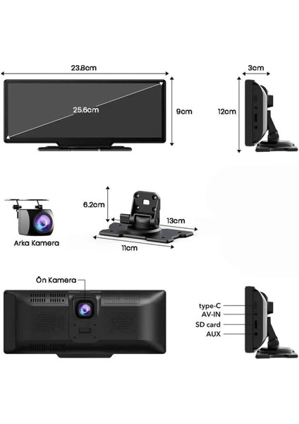 Android ve Ios Uyumlu Ön Arka Çift Kameralı Araç Ekranı Dokunmatik Carplay - M796K095-R79796 fırsatları