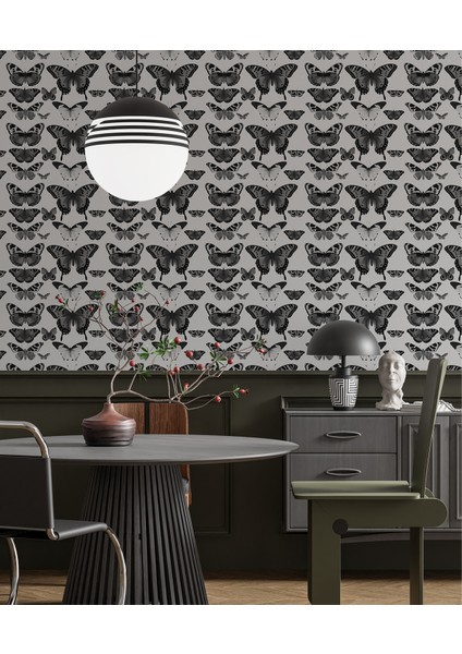 Siyah Beyaz Kelebek Desenli Duvar Kağıdı -Isı ve Ses Yalıtımı fiyatları