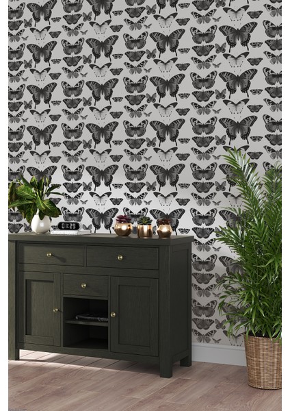 Siyah Beyaz Kelebek Desenli Duvar Kağıdı -Isı ve Ses Yalıtımı modelleri