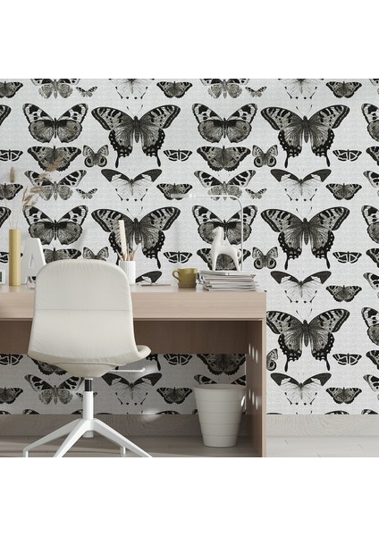 Siyah Beyaz Kelebek Desenli Duvar Kağıdı -Isı ve Ses Yalıtımı fırsatları