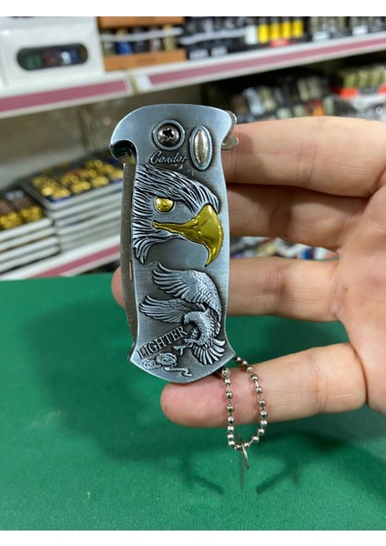 Kartal Figürlü Metal Bıçaklı Çakmak - Gri