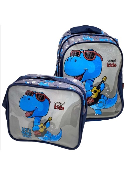 2 Gözlü Dinozor Ilkokul Çantası Takımı – Beslenme Çantalı