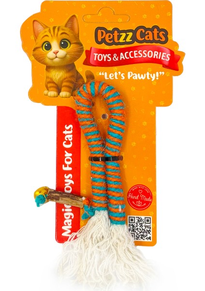 Petzzcats Rope Matatabi ve Çıngırak Sesli Peluş Kedi Oyuncağı Turuncu/turkuaz