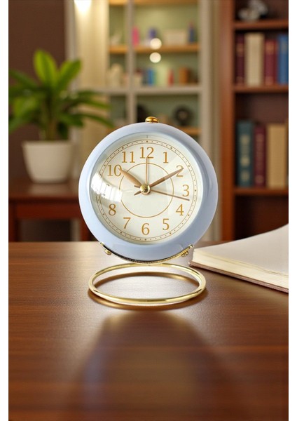 Yuvarlak Şık Tasarımlı Masa Saati Alarmlı Çalar Saat-Mavi fiyatları