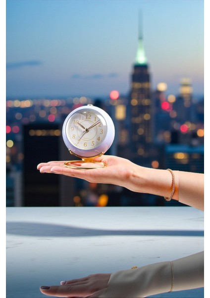 Yuvarlak Şık Tasarımlı Masa Saati Alarmlı Çalar Saat-Mavi fırsatları